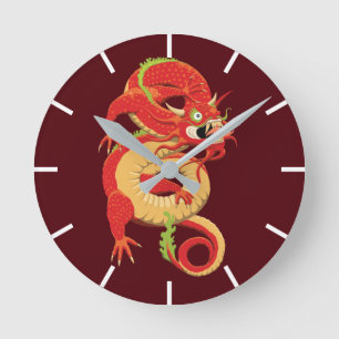 Red Chinese Dragon Round Clock