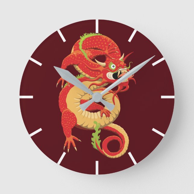 Red Chinese Dragon Round Clock (Front)
