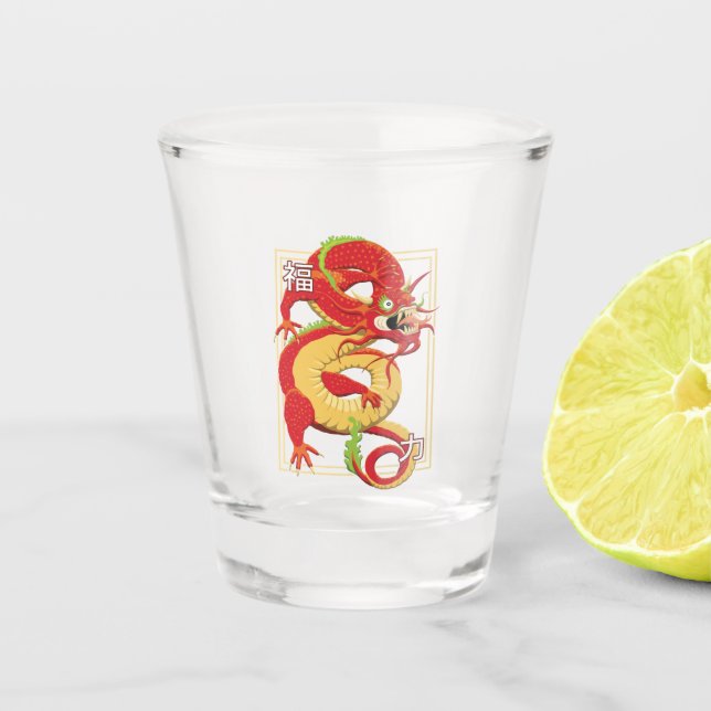 Red Chinese Dragon Shot Glass (Front)