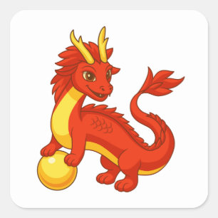 Red Chinese Dragon Square Sticker