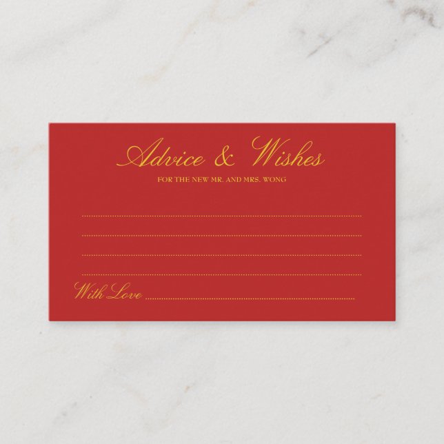 Red Chinese Inspired Wedding Advice & Wishes Card (Front)