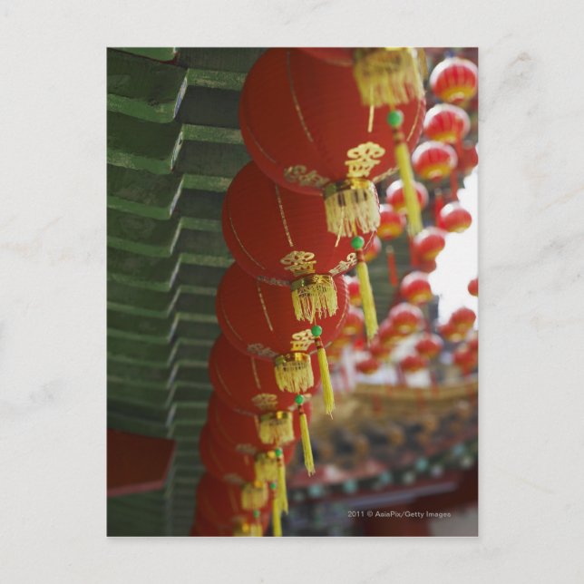Red Chinese lanterns hanging from temple Postcard (Front)