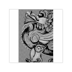 red Chinese lion on green Self-inking Stamp