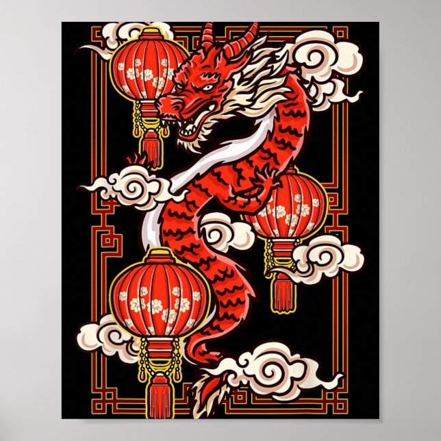 Red Chinese New Year Of The Dragon 2024 Lanterns C Poster (Front)