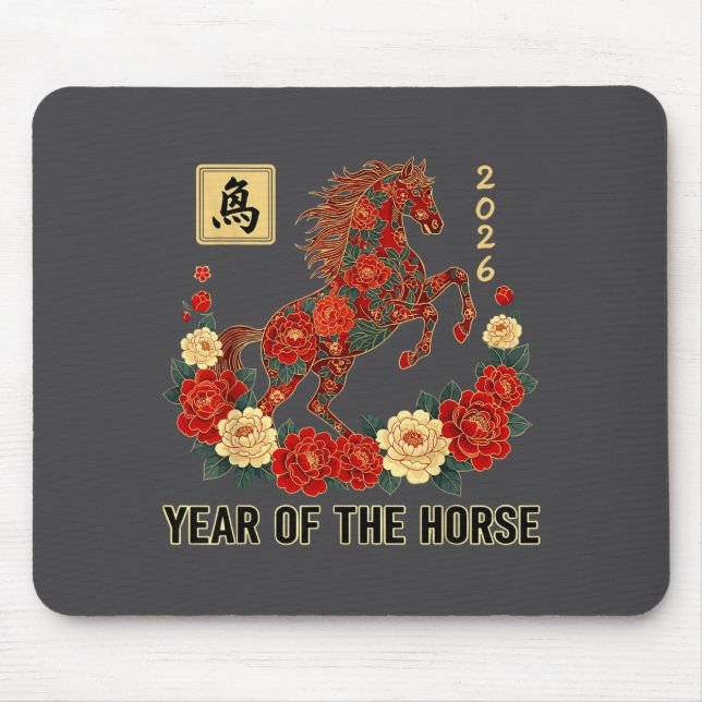 Red Chinese New Year Of The Horse 2026 Chinese Zod Mouse Mat (Front)
