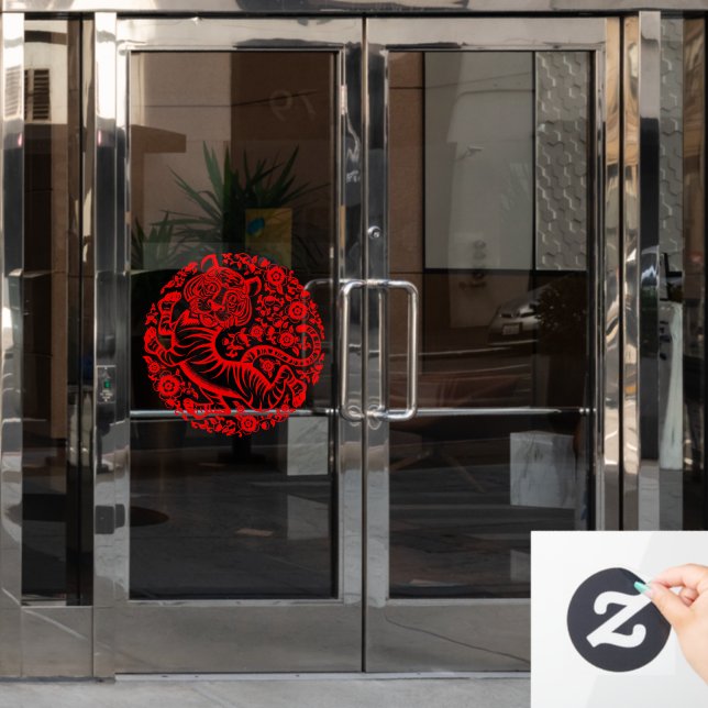 Red Chinese New Year Tiger Window Cling (Office Door)