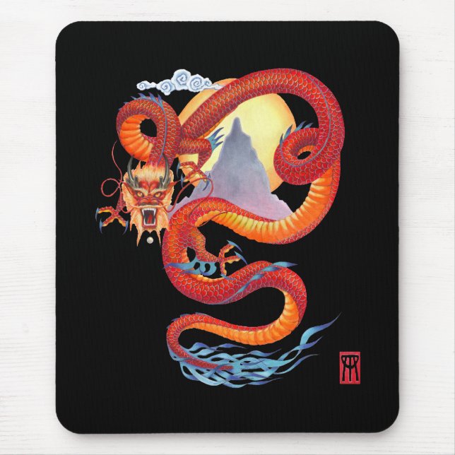 Red Chinese Red Dragon Mouse Mat (Front)