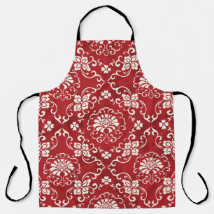 Red Chinese spiral flower background. Apron