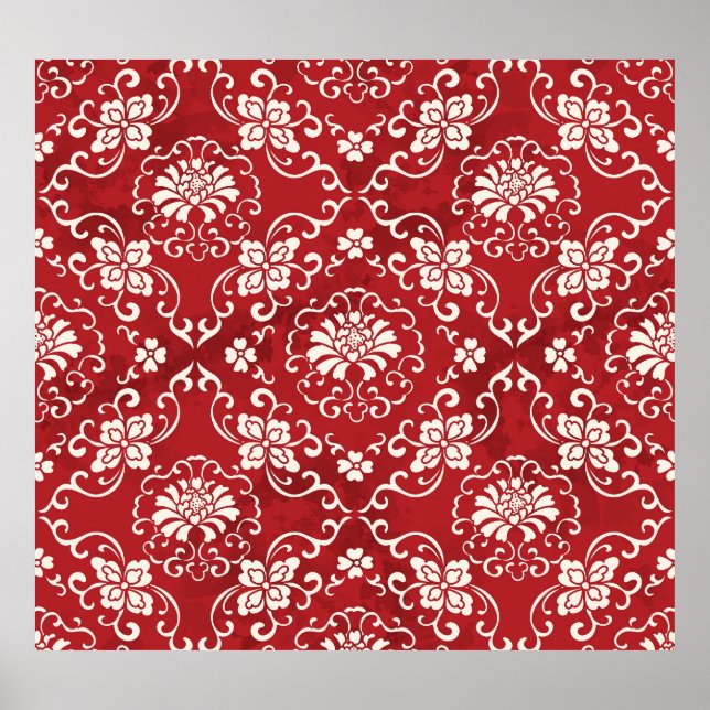 Red Chinese spiral flower background. Poster (Front)