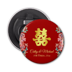 Red Chinese wedding double happiness floral Bottle Opener