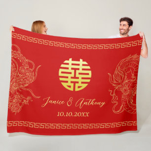 Red Chinese wedding dragon phoenix traditional Fleece Blanket