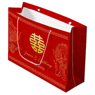 Red Chinese wedding dragon phoenix traditional Large Gift Bag