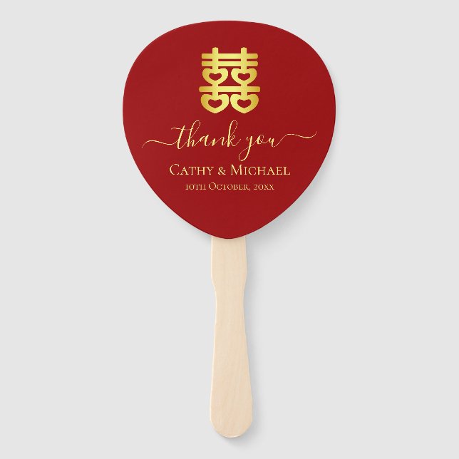 Red Chinese wedding heart double happiness Classic Hand Fan (Front)