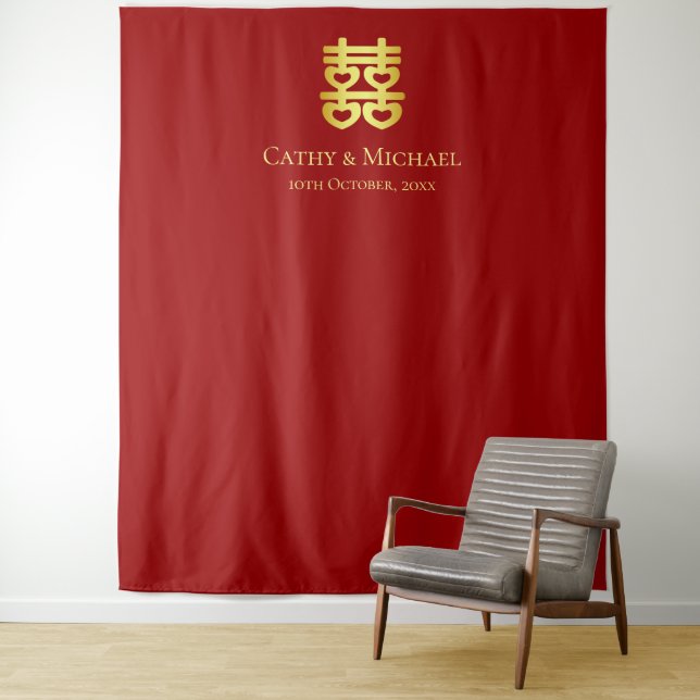 Red Chinese wedding heart double happiness  Tapestry (In Situ)