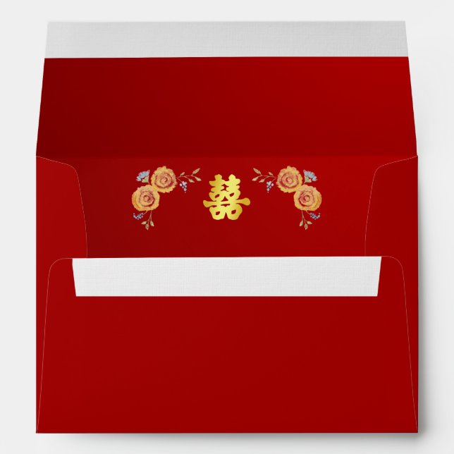 Red Chinese wedding orange floral double happiness Envelope (Back (Bottom))