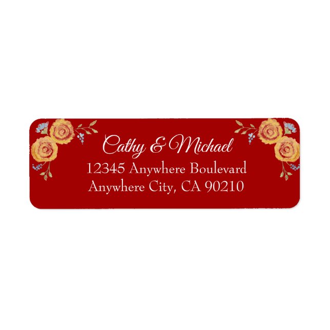 Red Chinese wedding orange floral return address (Front)