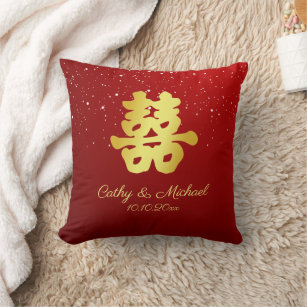 Red Chinese wedding snowflake double happiness Cushion