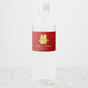 Red Chinese wedding snowflake double happiness Water Bottle Label