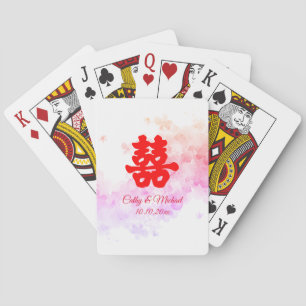 Red Chinese wedding watercolor cherry blossom Playing Cards