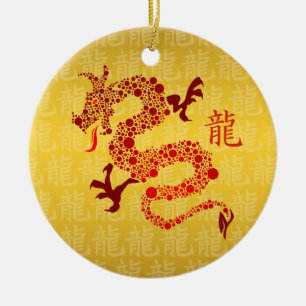 Red Chinese Year of the Dragon Ceramic Tree Decoration