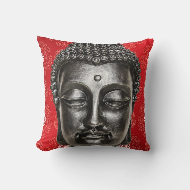 Red Chinese Zen Buddha Pillow (Front)