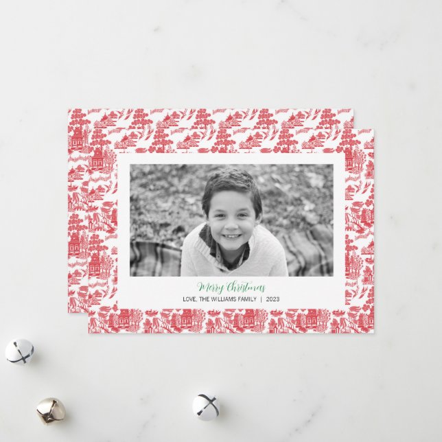 Red Chinoiserie Christmas Photo Card (Front/Back In Situ)