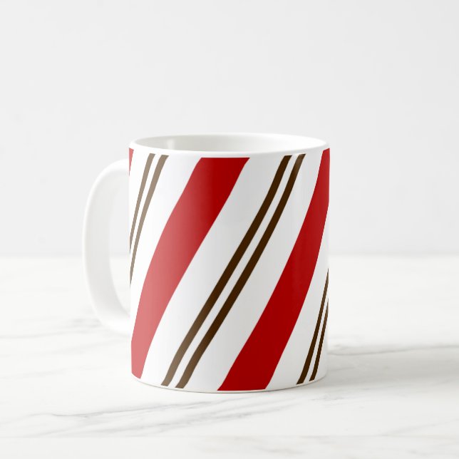  Red & Chocolate Brown Candy Cane Christmas Coffee Mug (Front Left)