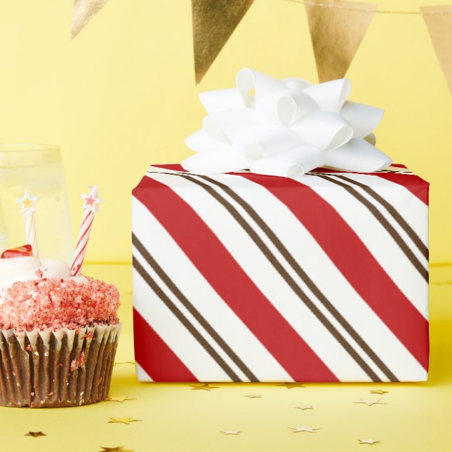  Red & Chocolate Brown Candy Cane Christmas Wrapping Paper (Birthday Party)