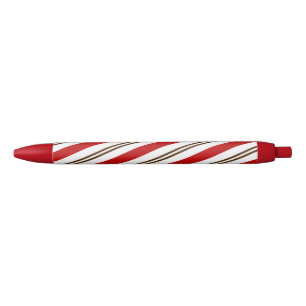 Red & Chocolate Brown Candy Cane Stripes Christmas Black Ink Pen