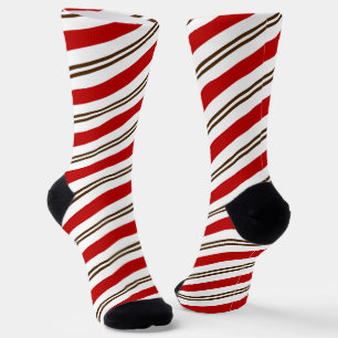 Red & Chocolate Brown Candy Cane Stripes Christmas Socks