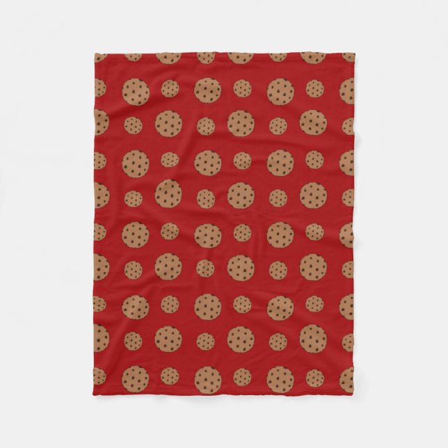Red chocolate chip cookies pattern fleece blanket (Front)