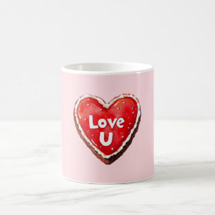 Red Chocolate Heart Love U Cake Coffee Mug