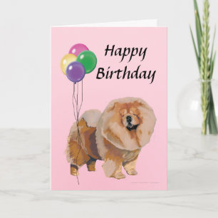 Red Chow Chow with Balloons Happy Birthday Card