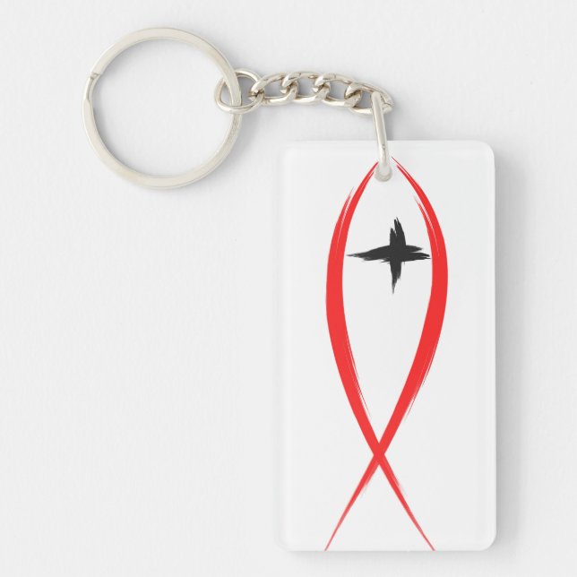 Red Christian Fish with Black Cross Keychain (Front)