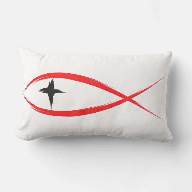 Red Christian Fish with Black Cross Pillow (Front)
