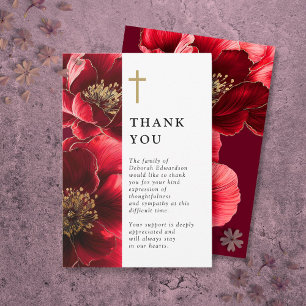 Red Christian Floral Celebration Of Life Thank You Card