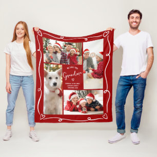 Red Christmas 4 Photo We Love You Grandma Doodles Fleece Blanket