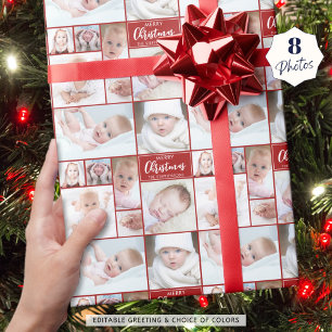 Red Christmas 8 Photo Collage Personalised Custom Wrapping Paper