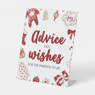 Red Christmas Advice and Wishes Baby Shower Sign