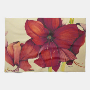 Red Christmas Amaryllis Kitchen Towels