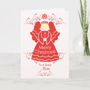 Red Christmas Angel for Mum Holiday Card