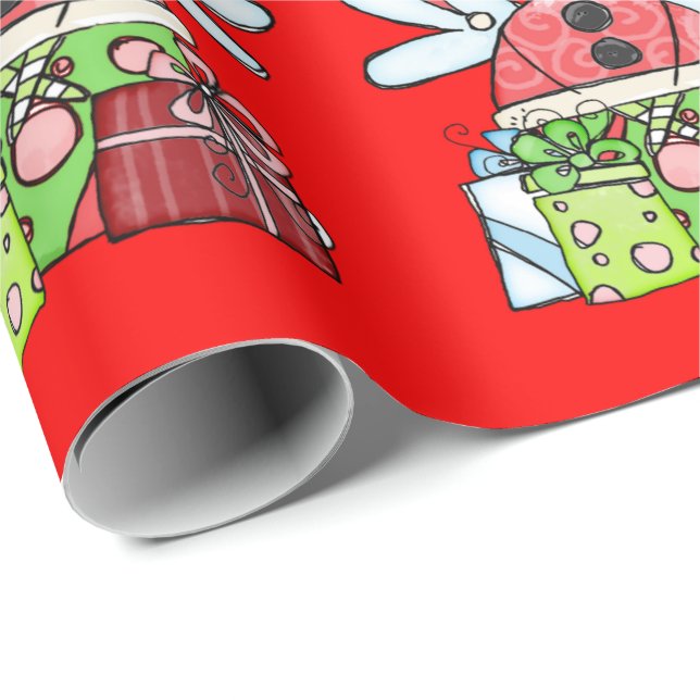 Red Christmas Angel Santa Wrapping Paper (Roll Corner)