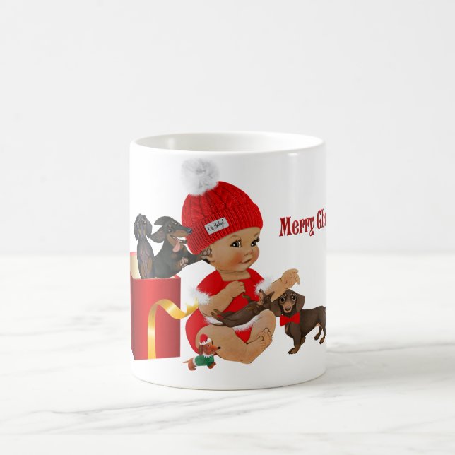 Red Christmas Baby Dachshund Surprise "Oh Baby" Coffee Mug (Center)