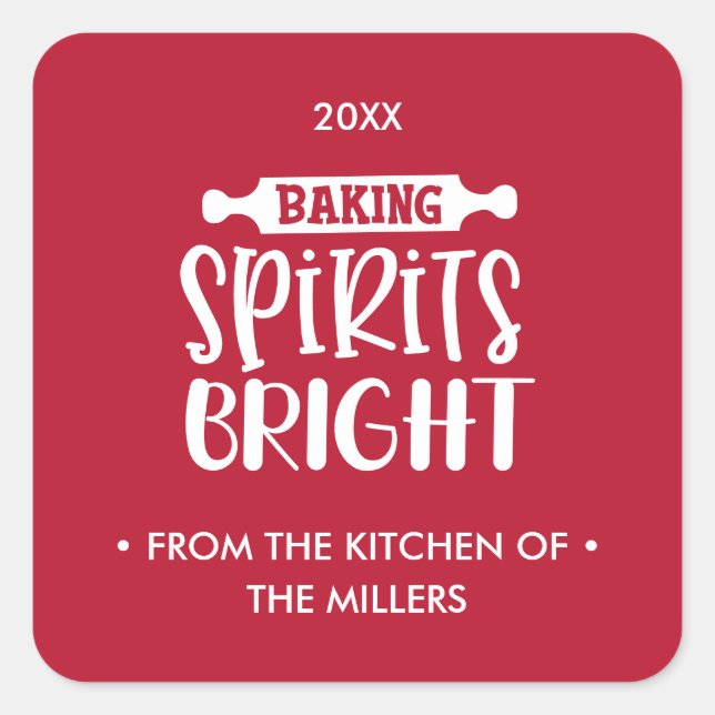 Red | Christmas Baking Spirits Bright Square Sticker (Front)