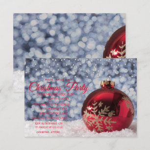 Red Christmas Ball,Bokeh Company Christmas Party Invitation