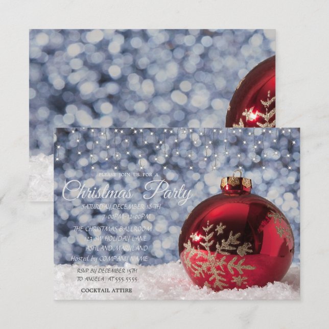 Red Christmas Ball,Light Company Christmas Party Invitation (Front/Back)