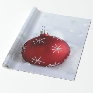 Red Christmas Ball Snowflakes Wrapping Paper