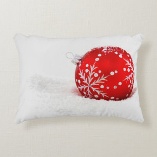 Red Christmas Ball with snowflake Decorative Cushion
