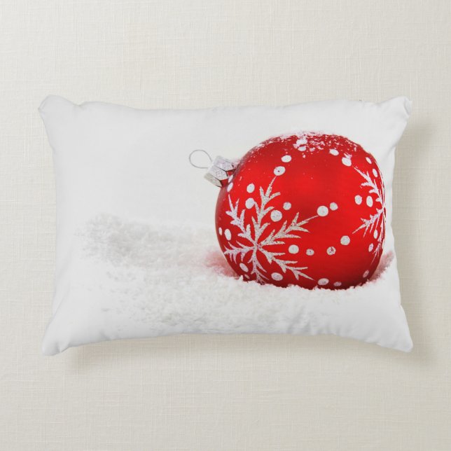 Red Christmas Ball with snowflake Decorative Cushion (Front)