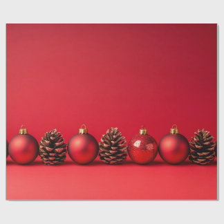Red Christmas Balls and Pinecones Wrapping Paper